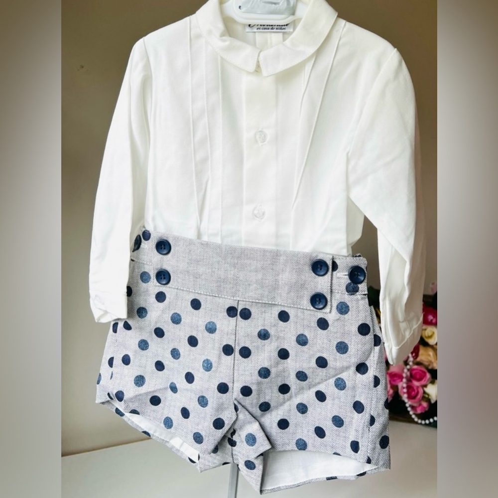 Kids White and Gray Polka Dot Matching Set
